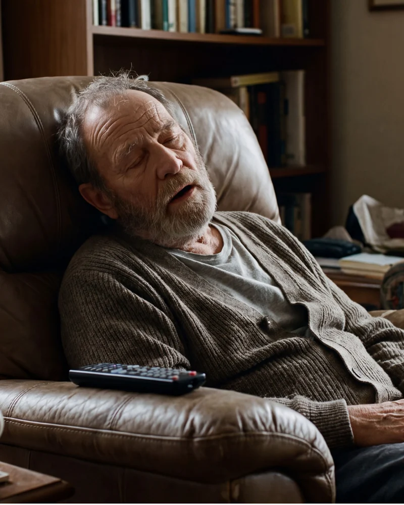 An older man asleep in his armchair at home